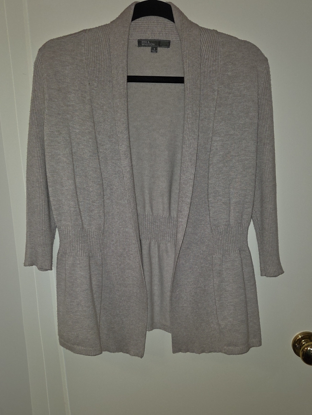White House Black Market Light Taupe Ribbed Shawl-Collar Cardigan